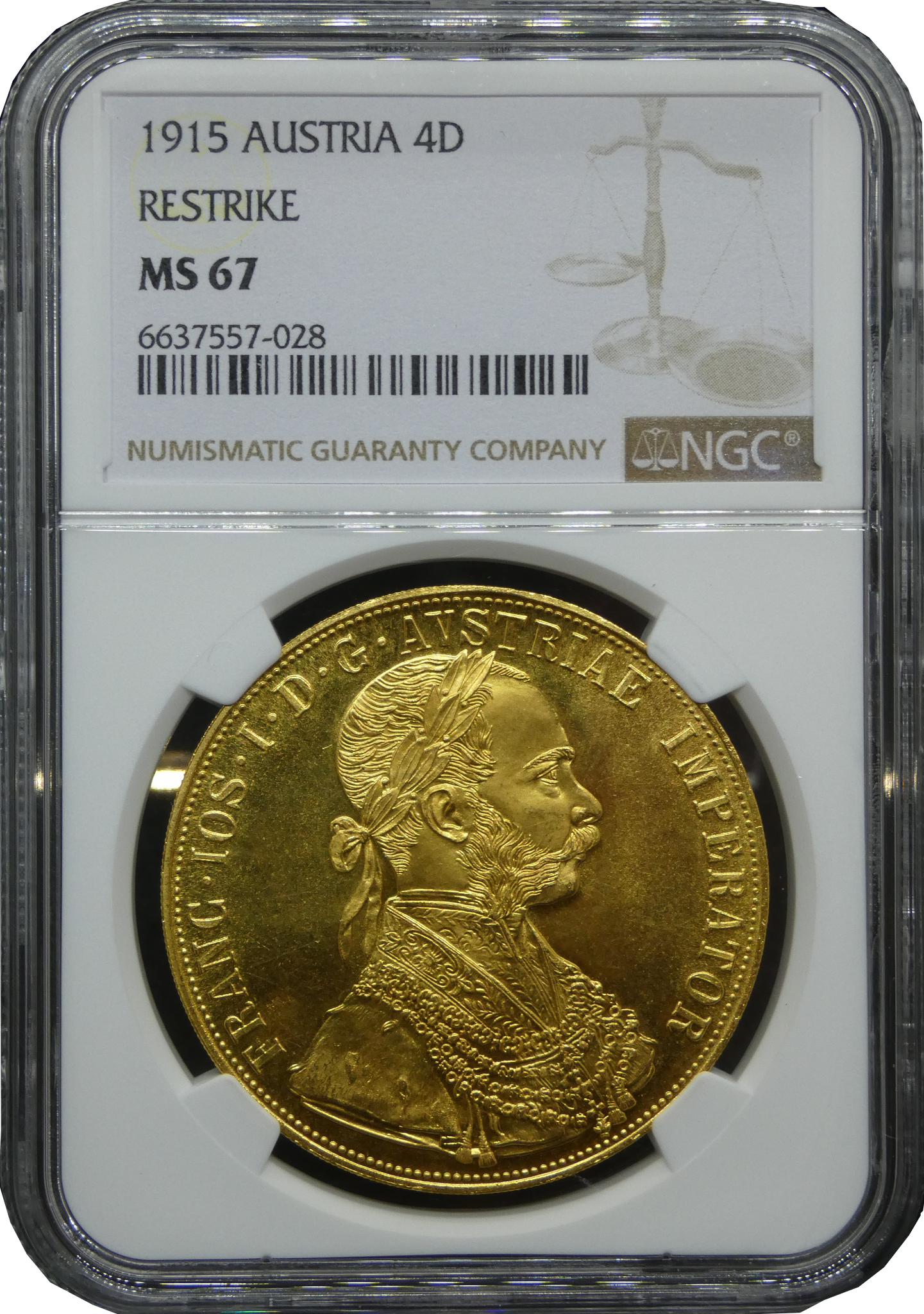 オーストリア　1ダカット　フランツ　ヨーゼフ1世　1915年　コイン　金貨