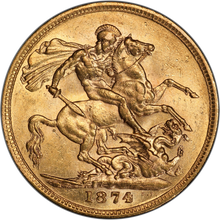 画像をギャラリービューアに読み込む, 1874年 PCGS鑑定 AU58 オーストラリア ビクトリア女王 ソブリン金貨 ヤングヘッド アンティークコイン 1Sov金貨 英国 ヴィクトリア女王 英連邦 イギリス王室 セントジョージの竜退治 金貨 コイン
