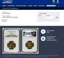 画像をギャラリービューアに読み込む, 【NGC鑑定 MS64】イギリス ジョージ3世 ギニー金貨（スペードギニー） 1798年
