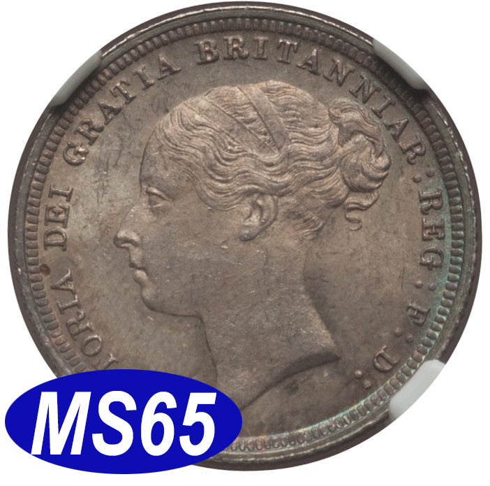 【NGC鑑定 MS65】イギリス ビクトリア女王ヤングヘッド ６ペンス銀貨 1886年