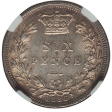 画像をギャラリービューアに読み込む, 【NGC鑑定 MS65】イギリス ビクトリア女王ヤングヘッド ６ペンス銀貨 1886年

