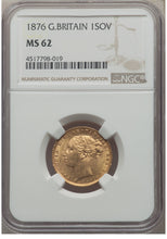 画像をギャラリービューアに読み込む, 【NGC鑑定 MS62】イギリス ビクトリア女王ヤングヘッド（セントジョージと竜） ソブリン金貨 1876年
