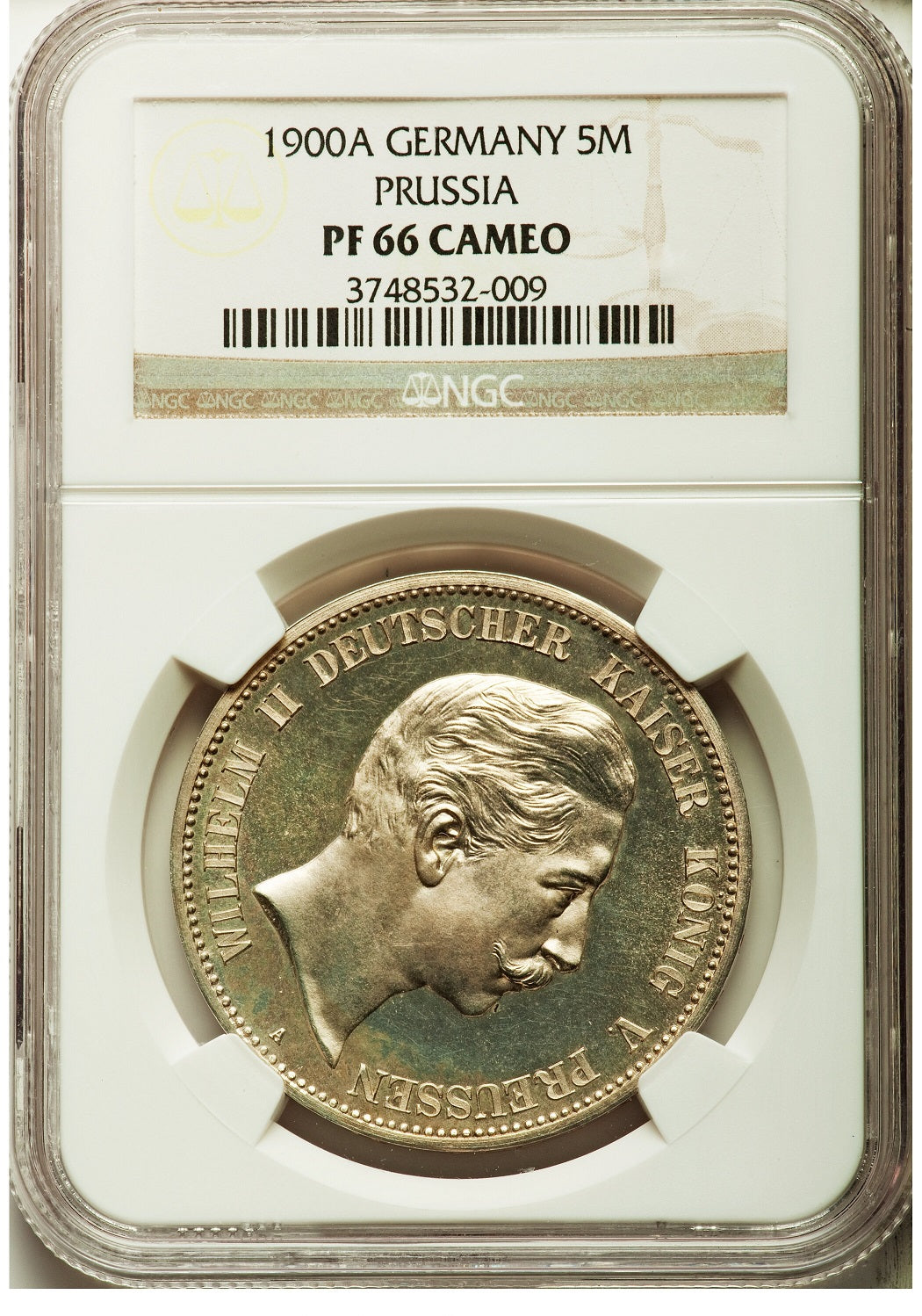 【最高鑑定：NGC鑑定 PF66 CAMEO】ドイツ プロシア ヴィルヘルム2世 5マルク銀貨 1900年